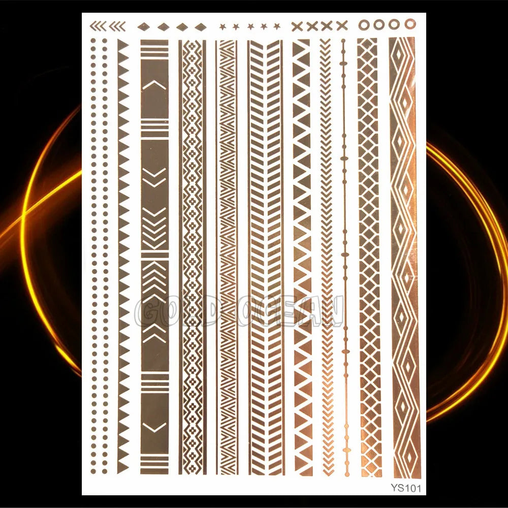 1PC Summer Style Men Women Body Art Gold Metallic Tattoo Sticker HYS-101 Chain Bracelet Fake Jewelry Waterproof Temporary Tattoo.