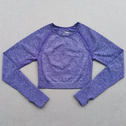 Seamless Yoga Crop Top For Women Long Sleeve Gym Workout Tops with Thumb Holes Sports Running Shirt Women Sportswear.