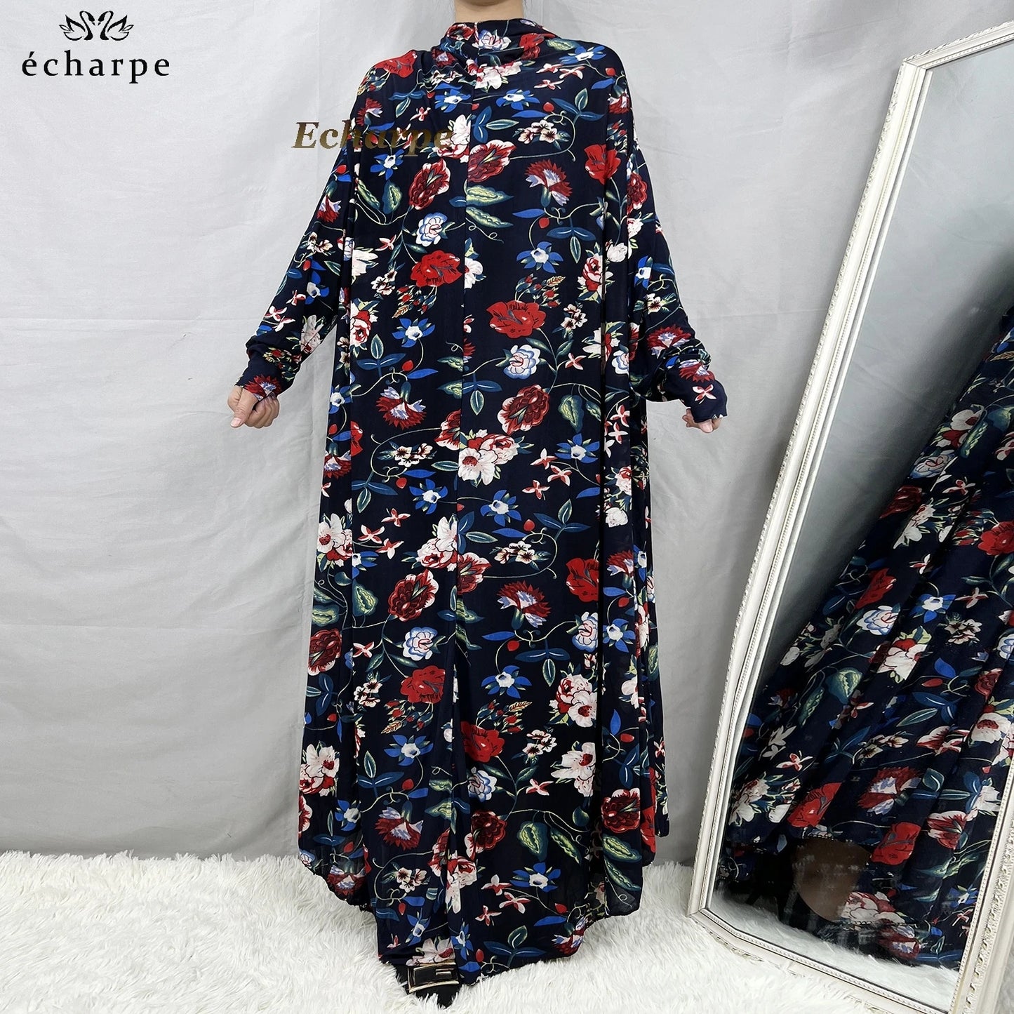 1 Pieces Muslim Hijabs Dress Women's Prayer Garment Dubai Abaya Arab Jibab Islam Flowers Djellaba Femmel Khimar Caftan Clothes