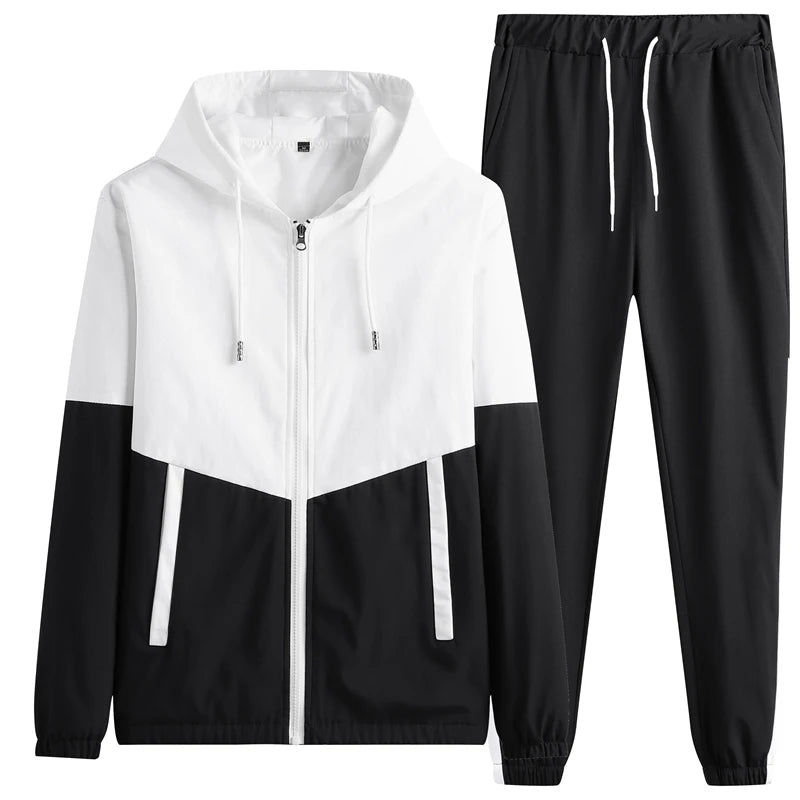 2025 Men Tracksuit Casual Joggers Hooded Sportswear Jackets And Pants 2 Piece Sets Hip Hop Running Sports Suit.