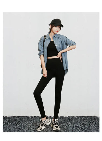 BIVIGAOS Micro Pressure Sharkskin Leggings Women Black Fitness Shaping Hip Lifting Leggings Skinny Slim Sport Workout Leggings