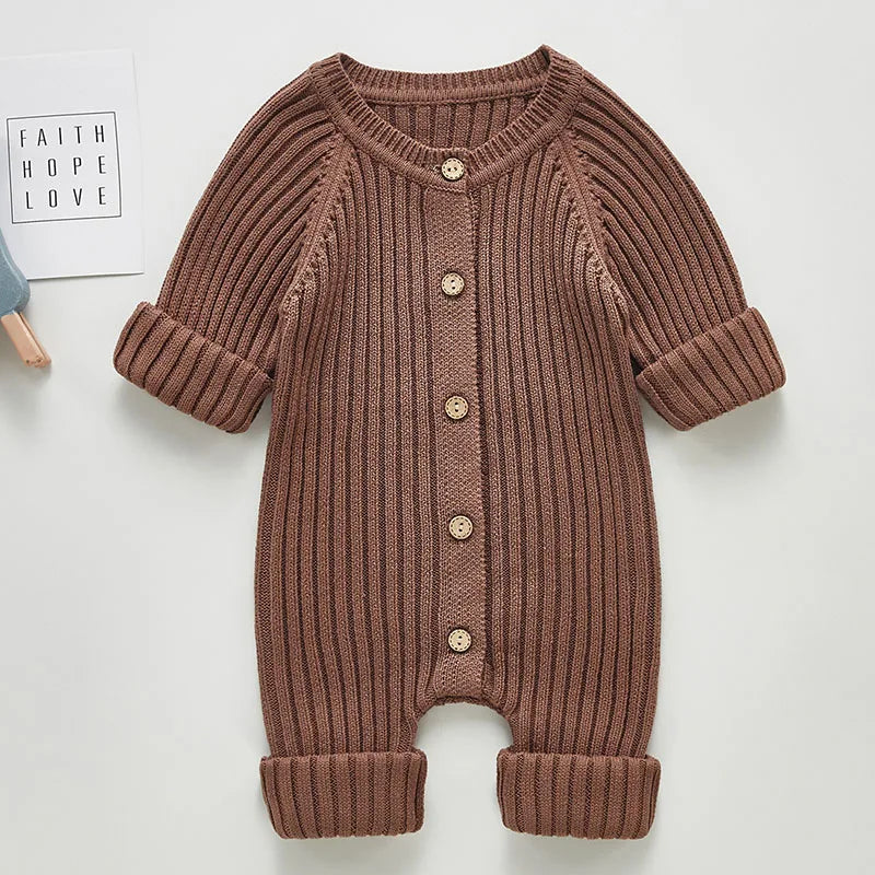 Feste Strick Baumwolle Langarm Einem stück Outfit Kleinkind Baby Jungen Mädchen Romper Frühling Herbst Neugeborenen Baby Mädchen Overall.