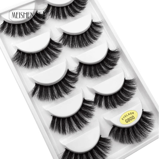 MEISHENJIE 5 pairs eyelashes 3d mink lashes natural long 1 box mink eyelashes 1cm-1.5cm 3d false eyelashes full strip lashes.