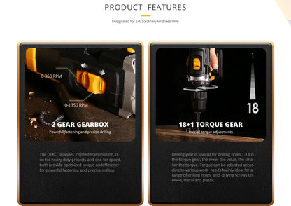 DEKO Akku-Bohrschrauber, 12 V, 16 V, 20 V, Mini-Wireless-Elektrowerkzeuge, DC-Lithium-Ionen-Akku, Elektroschrauber, Heim-DIY-Bohrmaschine