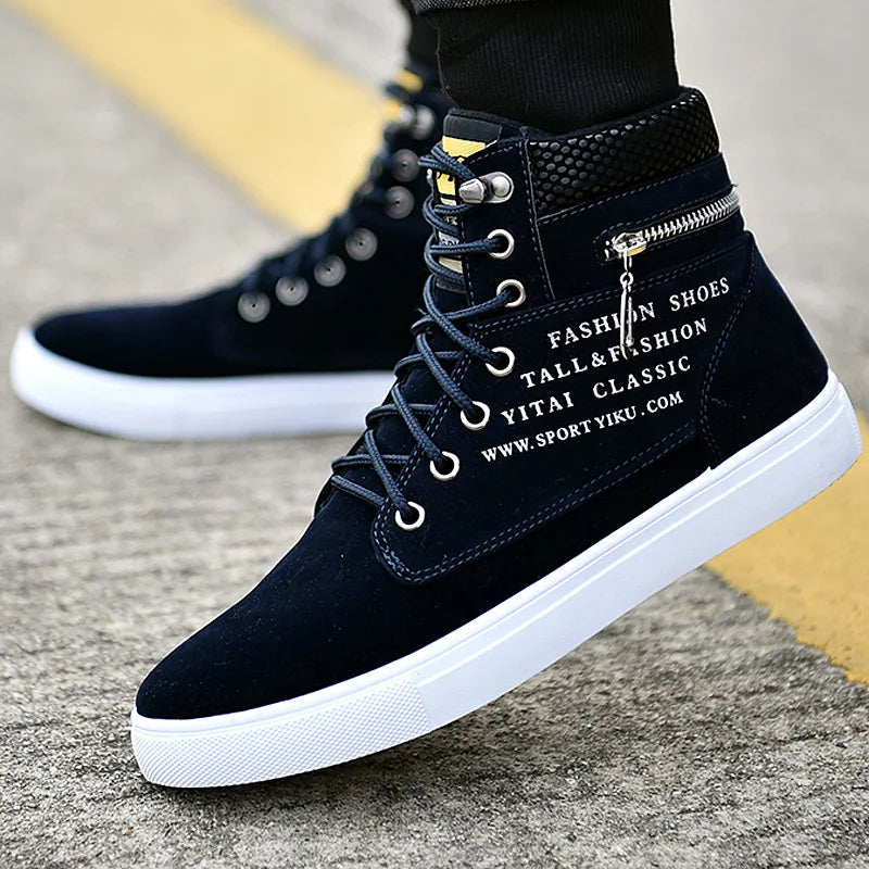 Spring Autumn High Top Men's Shoes Leather Men's Casual Sneaker Shoes Lace-up Wild Platform Sneakers Flat Vulcanized Shoes.