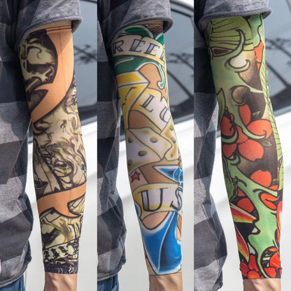 3PCS/lot new mixed 100%Nylon elastic Fake temporary tattoo sleeve skull wolf totem dragon designs body Arm stockings cool men.