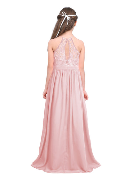 Sommer Mode Blume Mädchen Kleid Hochzeit Geburtstag Party Kinder Lange Kleid Vestido Elegante Halter Neck Floral Spitze Prinzessin Kleid