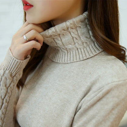 Frauen Pullover Rollkragen Pullover Herbst Winter Pullover Neue 2025, Lange Ärmel Dicke Warme Weibliche Pullover Khaki