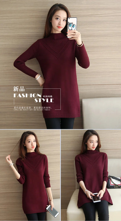 Frühling Herbst Winter Neue Rollkragenpullover Frauen Koreanische Lose Medium Lange Dicke Stricken Top Pullover Bodenbildung Pullover Ziehen