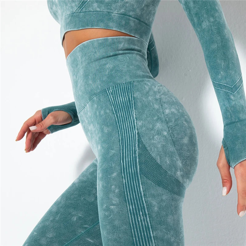 Hamidou Cropped Top Gym Set Seamless Women Yoga Workout Set Fintess Clothing Push Up Leggings Sport Wear Women Suits Tracksuit