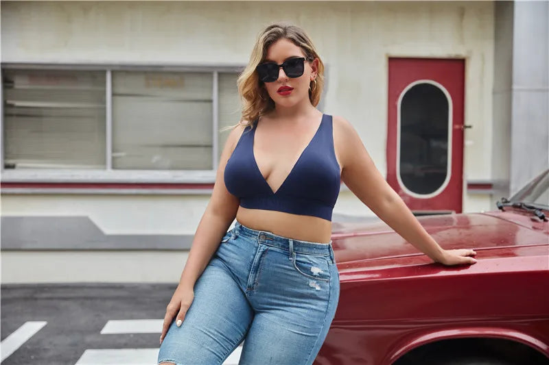 FINETOO Plus Size Women Cropped Top Female Bra S-XL V-Neck Girls Lingerie Active Bras Sexy Woman's Underwear Push Up Tube Tops.
