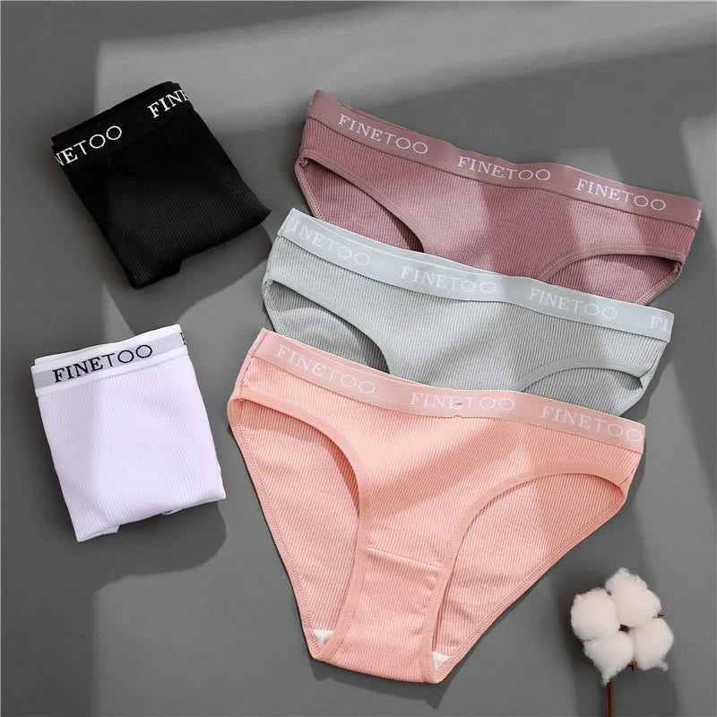 FINETOO 3PCS/Set Women's Underwear Cotton Panty Sexy Panties Female Underpants Solid Color Panty Intimates Women Lingerie M-2XL.