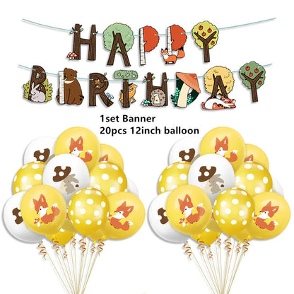 Dschungel Thema Partei Dekor Versorgung Einweg Geschirr Set Wald Tier Fuchs Hedgehog Ballon Baby Dusche Kid Geburtstag Kuchen Topper