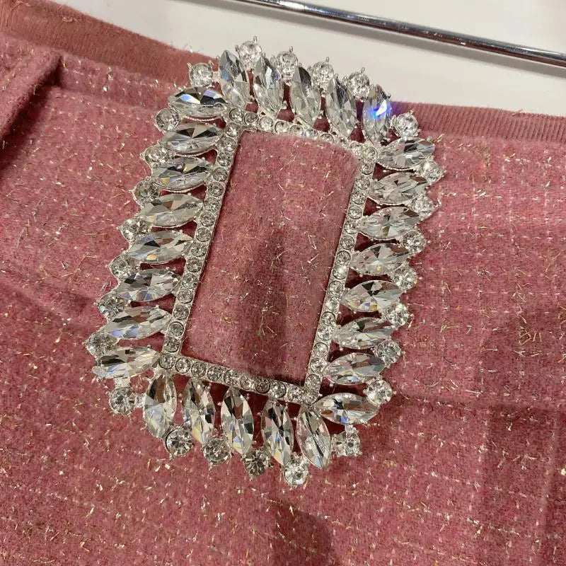 2022 Spring Autumn New shiny sequins Plaid Shorts with Belt for Lady Rhinestone Bright Silk Tweed Folding Short Boots Women.