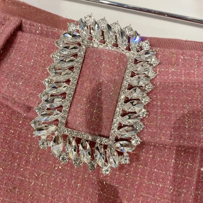 2022 Spring Autumn New shiny sequins Plaid Shorts with Belt for Lady Rhinestone Bright Silk Tweed Folding Short Boots Women.