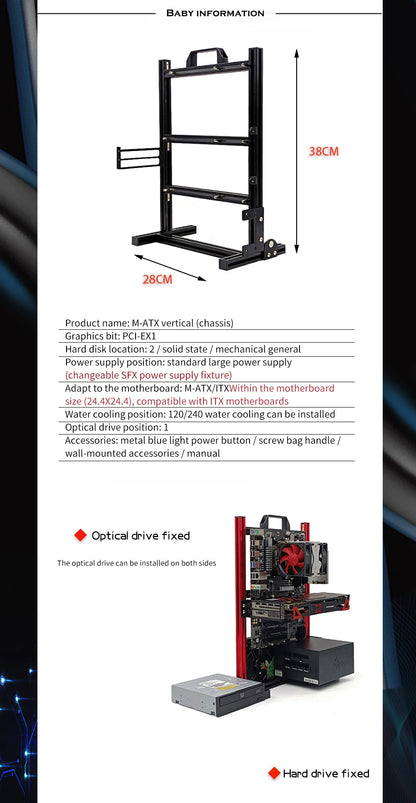 DIY Computer Open Frame,Vertical ATX/ ITX / MATX Gamer Cabinet Aluminum,Modding Desktop Gaming PC Case Water Air Cooler.