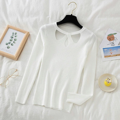 2025 Fashion Hollow Out Women Sweaters Autumn Winter Tops Slim Women Pullover Knitted Sweater Basic Solid Jumper Soft Warm Pull