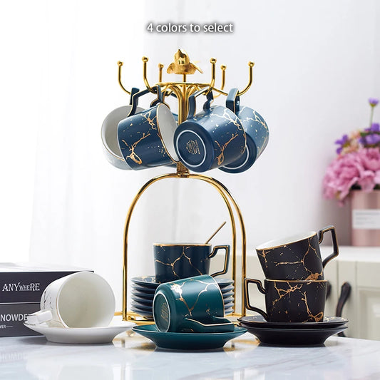Marble Ceramic Coffee Cup Saucer Spoon Set 200ml Nordic Tea Cup Matt Porcelain Tea Set Advanced Teacup Cafe Espresso Cup.