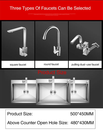 Kitchen sink lead-free austenitic handmade brushed 304 stainless steel 3mm thickness single bowl kitchen sink