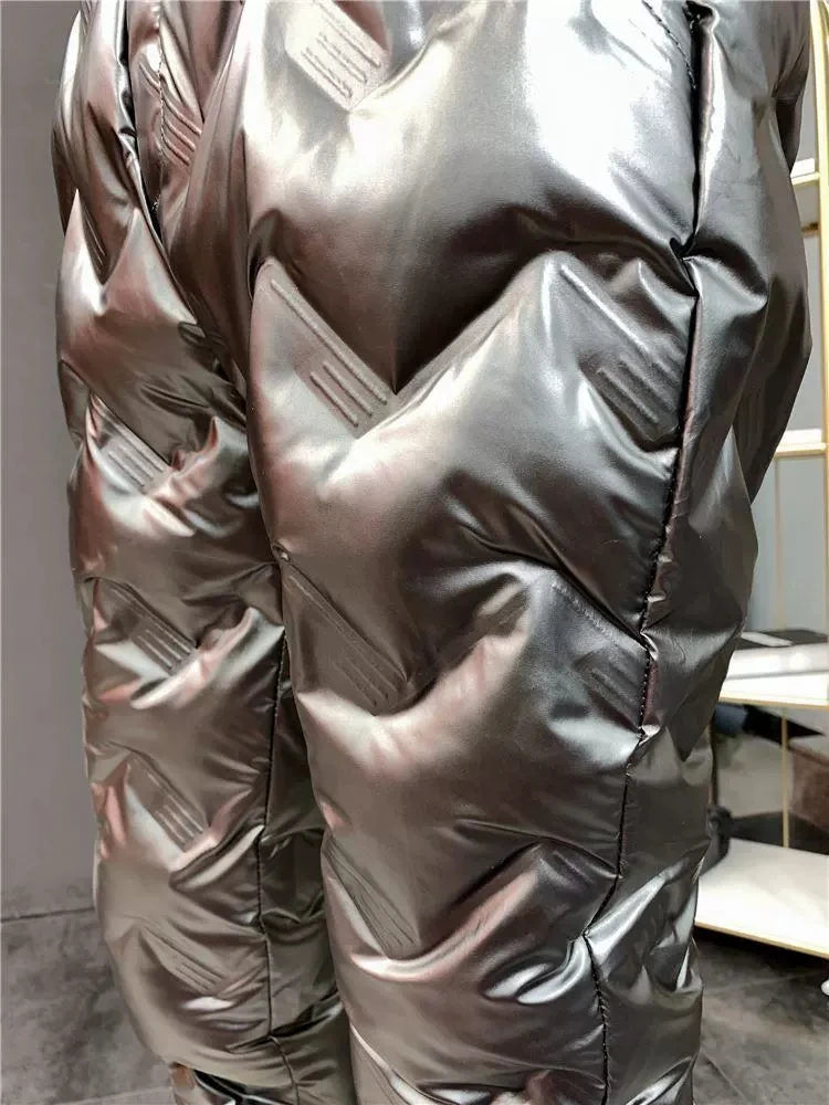 2022 New Men Shiny Winter Down Pant Thick Warm Sweatpants Casual Trousers Slim Outdoor Windproof Waterproof Cotton Pants