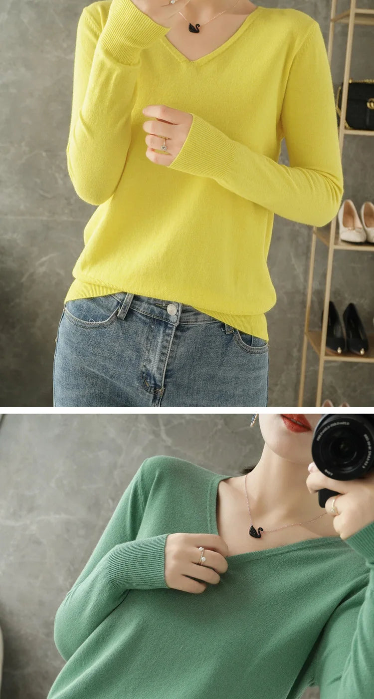 Frauen Pullover Herbst Winter V-ausschnitt Strickwaren Lange Hülse Lose Kaschmir Pullover Pullover Dame Günstige Qualität Jumper Gestrickte Tops