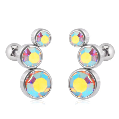 2PCS 361 Surgical Steel Crystal  Ear Tragus Cartilage Earrings 16G Three Zircon Lobe Helix Daith Earring Piercing Body Jewelry