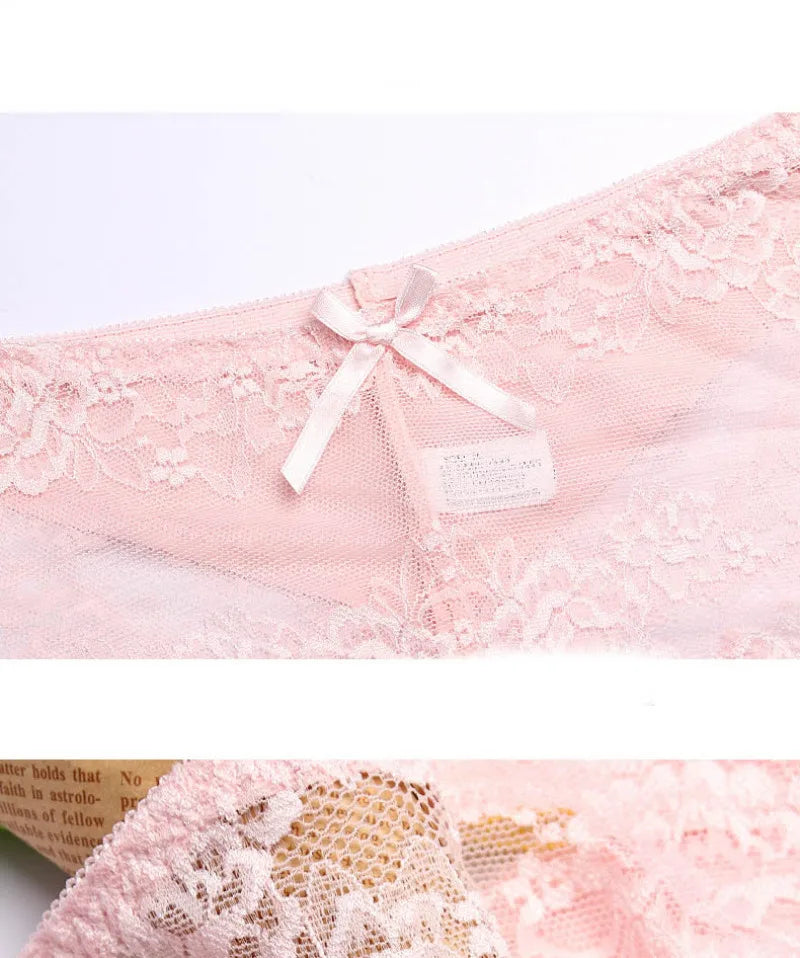 Women Modal Transparent Sexy Lace Underwear Plump Lady 3XL Large Size Hollow Seamless Panties High-Rise Soft Big Briefs.