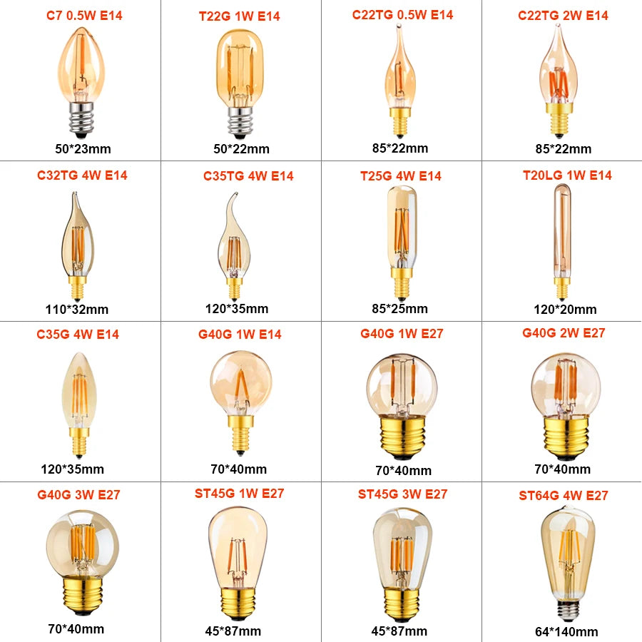 E14 E27 LED-Birne, 220 V, dimmbar, Vintage-LED-Glühlampen, T22, 1 W, Retro-Glühlampe, Dekoration, LED-Beleuchtung, Lampenfassung.