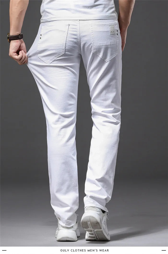 Men White Jeans Fashion Casual Classic Style Slim Fit Soft Trousers Male Brand Advanced Stretch Pants.