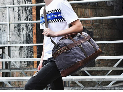 Wasserdichte gewachste Canvas Leder Herren Reisetasche Handgepäcktasche Handgepäck Große Tragetasche Vintage Herren Duffle Wochenendtasche große Übernachtung