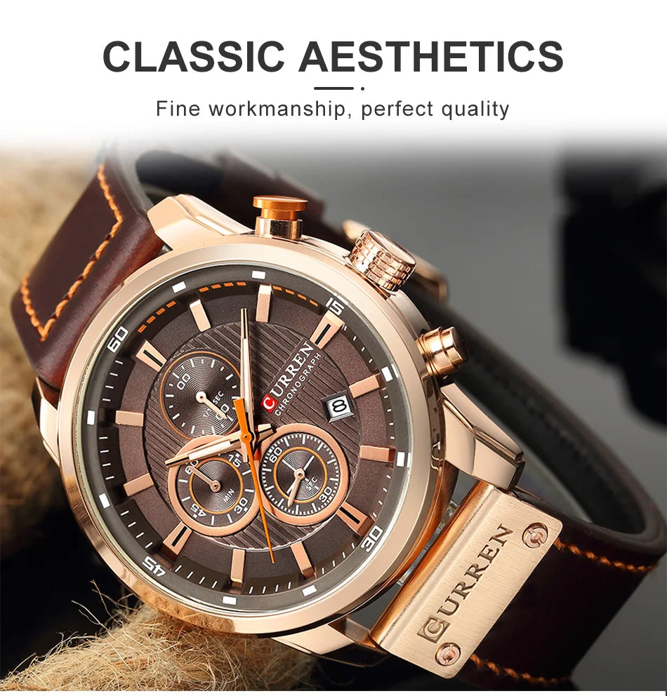 CURREN Brand Watch Men Leather Sports Watches Men's Army Military Quartz Wristwatch Chronograph Male Clock Relogio Masculino.