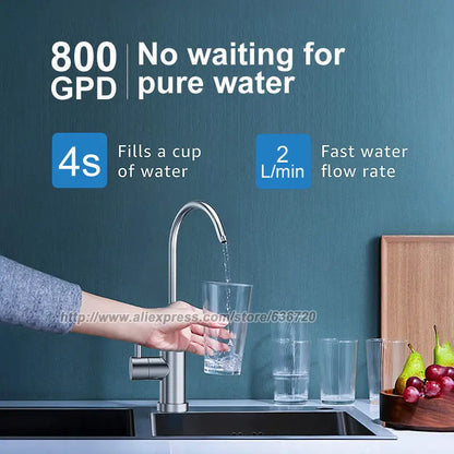 Tankless Reverse Osmosis Water Filtration System, 800 GPD, 2:1 Pure to Drain, TDS Reduction, RO Filter System Under Sink.