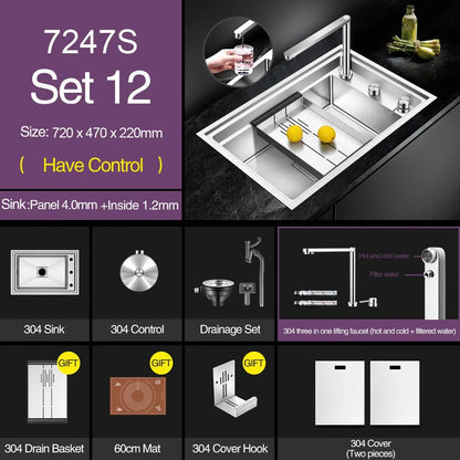 ASRAS New kitchen Sink Double Cover hidden Single Large Size 304 Stainless Steel 4mm Thickness Handmade Brushed kitchen Sink