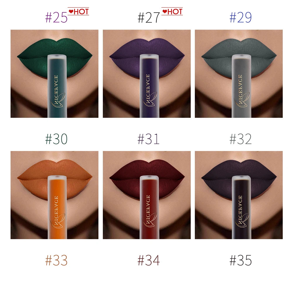 NICEFACE Matte Liquid Lipstick Waterproof Long Lasting Lip Gloss Tint Sexy Red Nude Purple Metallic Lipsticks Makeup Cosmetics.