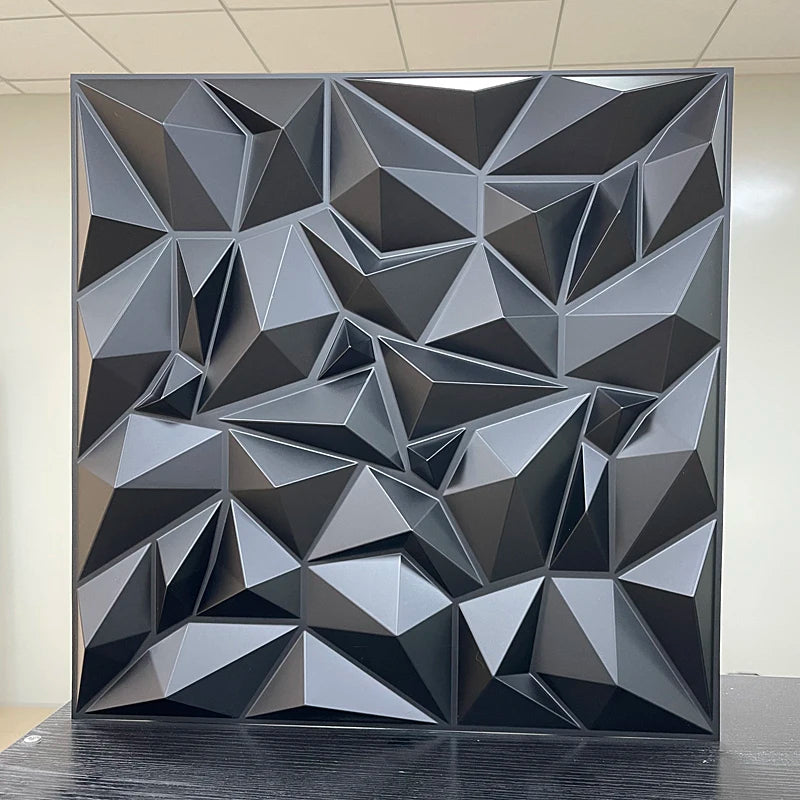 12PC 50x50cm 3d art plaster cut geometric diamond carved wood adhesive bottom wall 3d wall sticker 3d wall panel home decoration