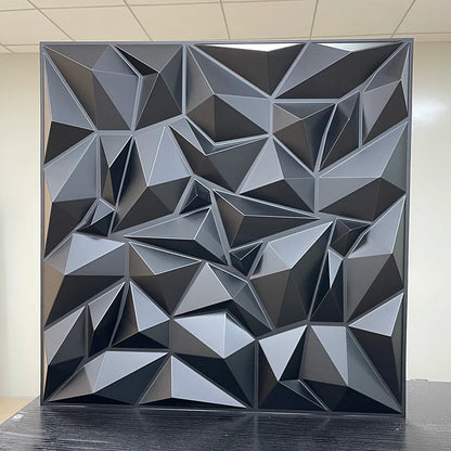 12PC 50x50cm 3d art plaster cut geometric diamond carved wood adhesive bottom wall 3d wall sticker 3d wall panel home decoration