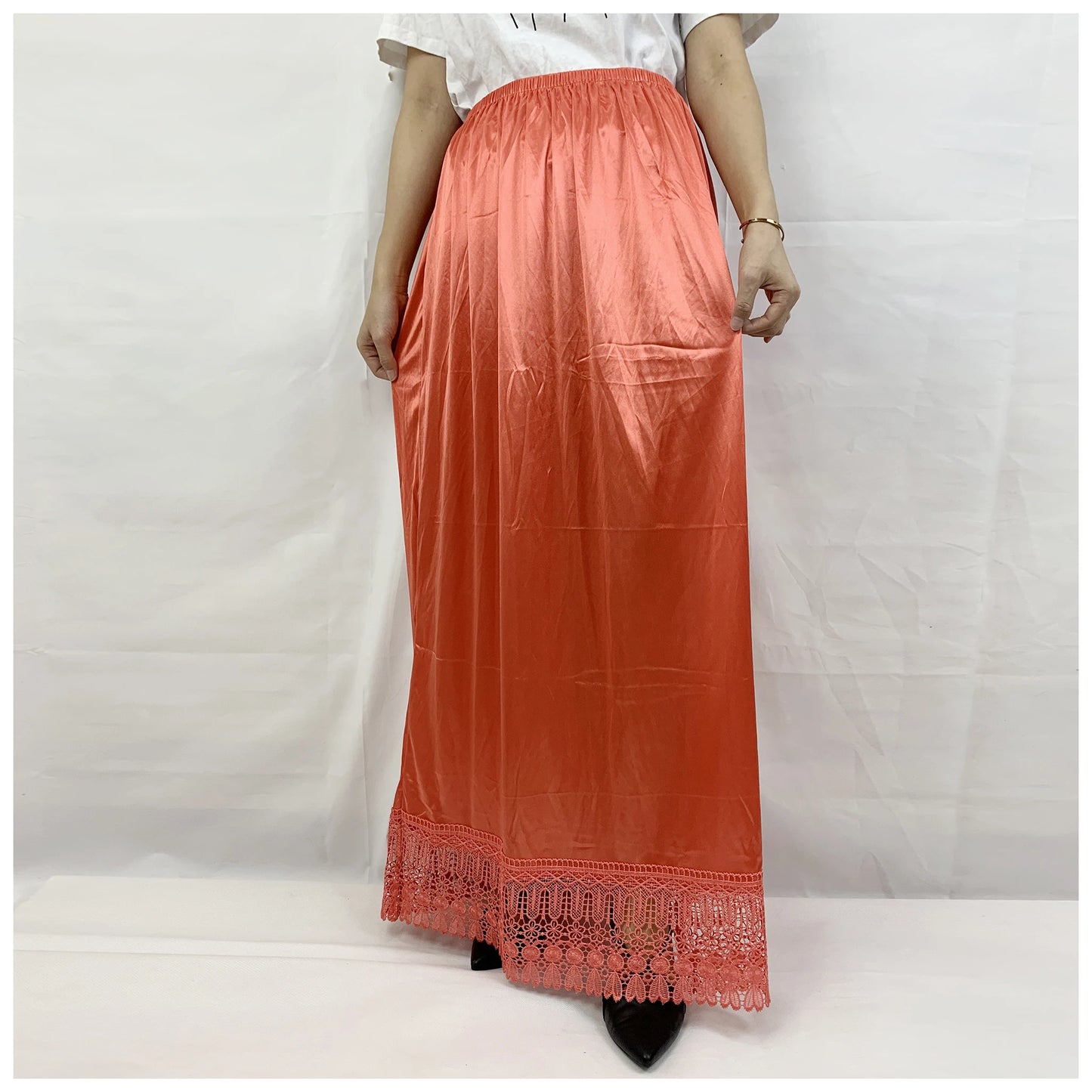 12pcs/1 dozen Muslim Women skirt Extender Slips Lace Skirts Knee Stretch High Waist Skater Flared Pleated Swing Skirt Loose.