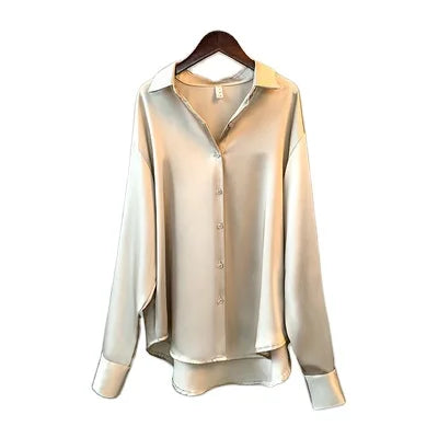 2025 New TW Gifts High Quality Long Sleeve Satin Shirt for Women Sun protection All Draped Retro Hong Kong Flavor Shirt Blouse.