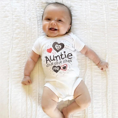 ICH LIEBE DICH ZUM MOND UND ZURÜCK & My Auntie Liebt Mich Gedruckt Jungen Mädchen Infant Playsuits Ein Stück schöne Baby Kid Romper Body