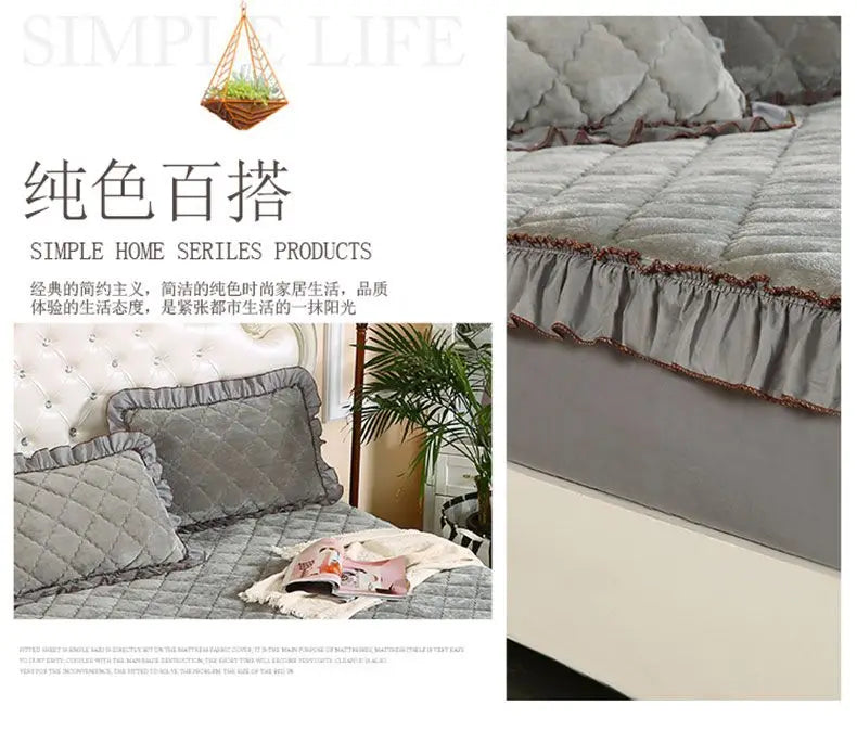 Fashion Flannel Bed Fitted Sheet Quilted Mattress Cover Soft and Comfortable Lace Fit Elastic Band Bed Sheet.