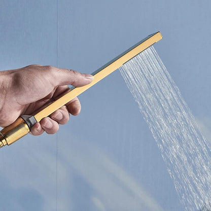 Black Waterfall Shower Faucet Bathroom Wall Mounted Bathtub Shower Faucets Dual Handles Hot Cold Water Mixer Tap with Handshower