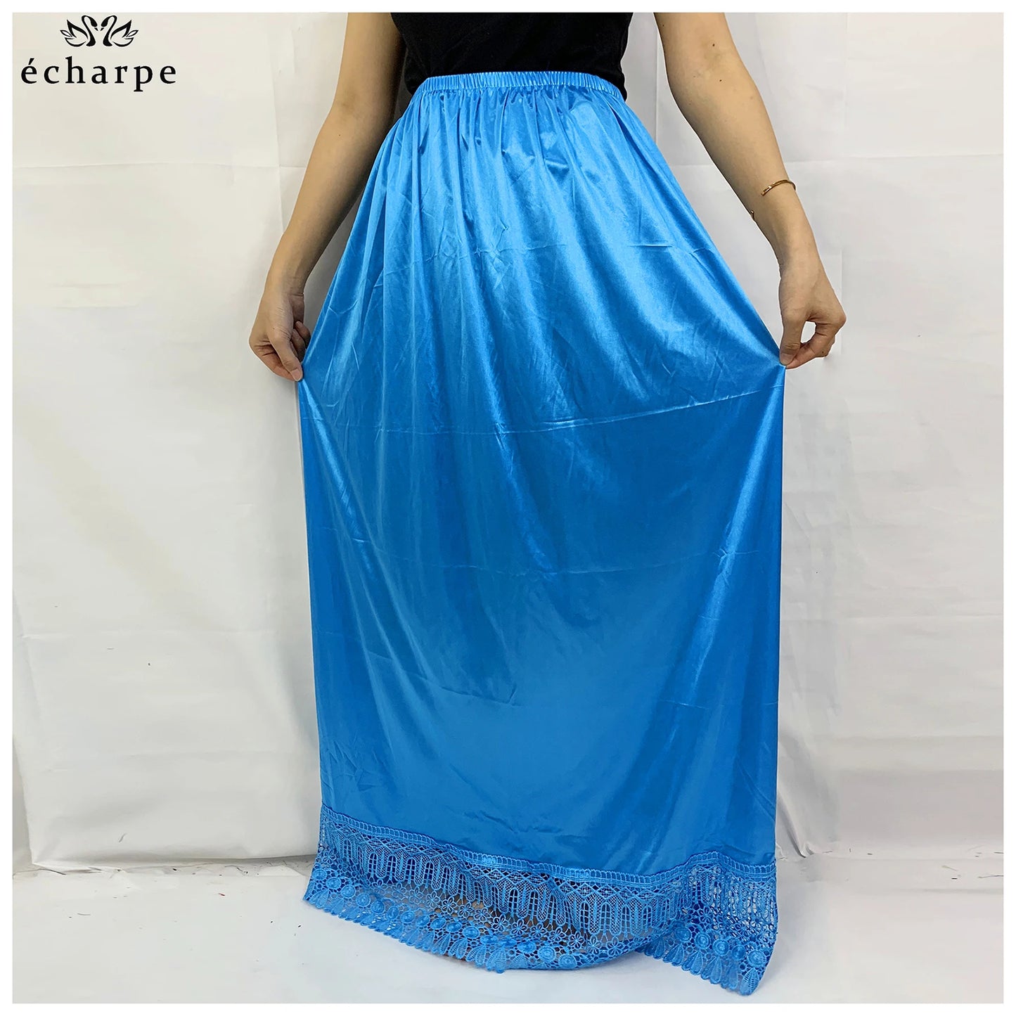 12pcs/1 dozen Muslim Women skirt Extender Slips Lace Skirts Knee Stretch High Waist Skater Flared Pleated Swing Skirt Loose