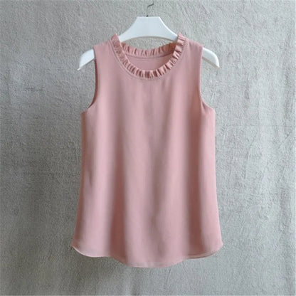 Woherb 21 Farben Feste Rüschen Chiffon Bluse Frauen 2025 Sommer Mode Weste Blusas Casual Lose Ärmellose Damen Tops Shirt