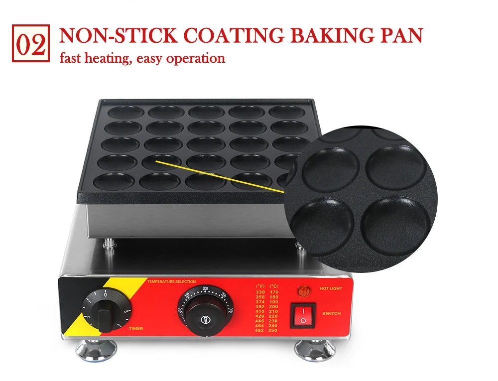 ITOP Mini Poffertjes Maker Mini Pancake Waffle Muffin Machine 25 Holes Commercial 800W Non-stick, Fast Heating, Heavy Duty.