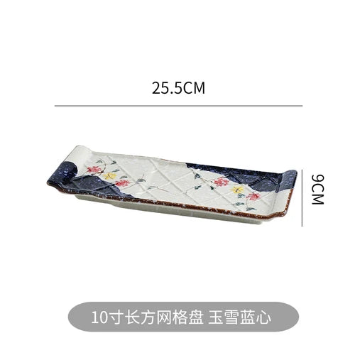 Japanese Style Set Tableware Cuisine Restaurant Commercial Retro Plate Rectangular Ceramic Net Red Tray Sushi Plate Dish.