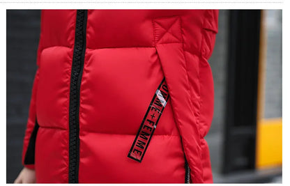 2025, Damen-Daunenparkas, Winterjacke, großer Pelzkragen, dicker, schlanker Mantel, modische Kapuze, Baumwolle, Oberbekleidung, langer Wintermantel für Damen