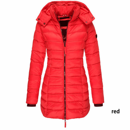 Winter Jacken für Frauen Zipper Mit Kapuze Baumwolle Gepolsterte Jacken Langarm Warme Mantel Schlank Parka Weibliche Tragbare Outwear