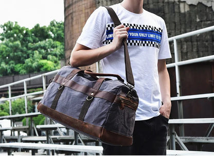 Wasserdichte gewachste Canvas Leder Herren Reisetasche Handgepäcktasche Handgepäck Große Tragetasche Vintage Herren Duffle Wochenendtasche große Übernachtung