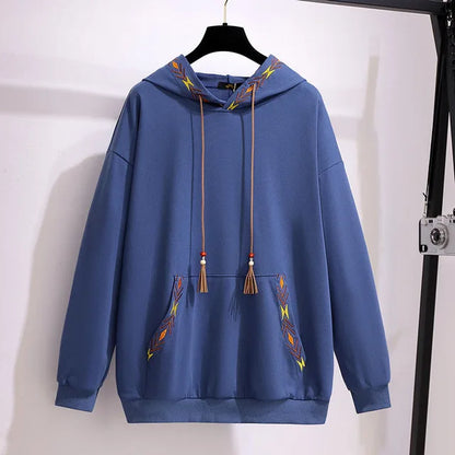 150Kg Plus Größe frauen Frühling Herbst Lose Mit Kapuze Stickerei Sweatshirt Büste 157cm 6XL 7XL 8XL 9XL 10XL lange-Ärmeln Casual Top