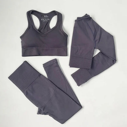 High Waist Elastic Seamless Yoga Wear Women Fitness Clothes Gym Clothing Workout Set Long Sleeve Crop Top Leggings Sports Suit